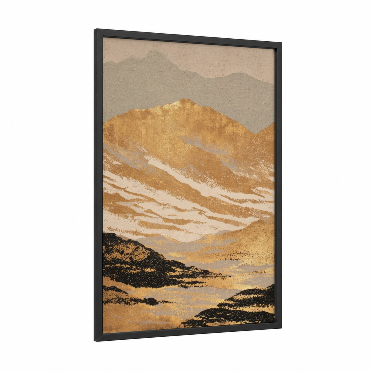 Desert Serenity framed islam print — black wood frame — gold and black and white palette