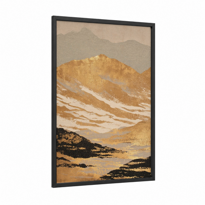 Desert Serenity framed islam print — black wood frame — gold and black and white palette