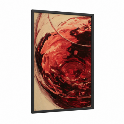 Crimson Wine Swirl framed red wine print — black wood frame — red and maroon palette