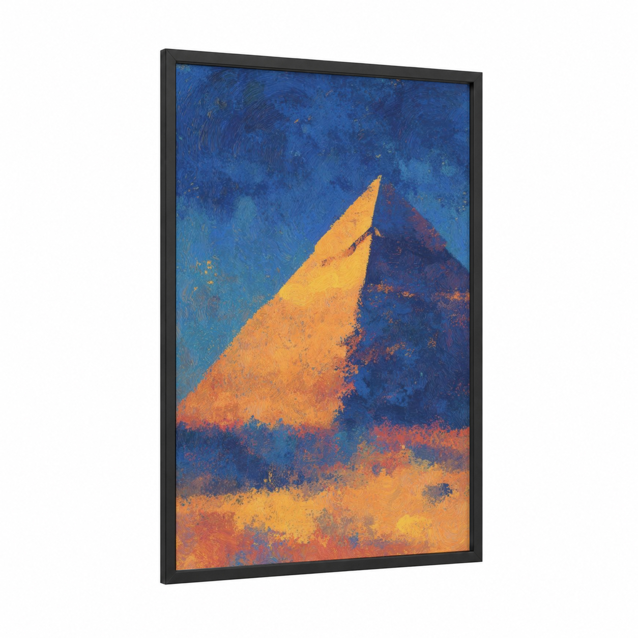 Golden Pyramid framed great pyramid of giza print — black wood frame — blue and gold palette