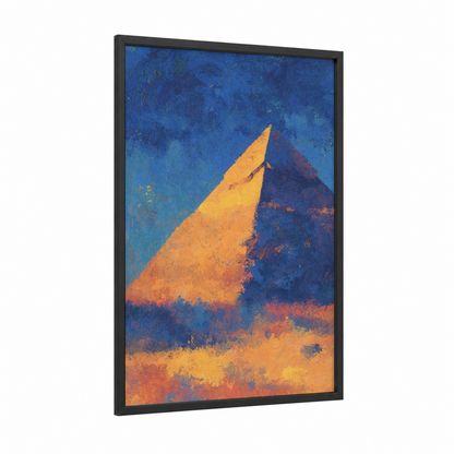 Golden Pyramid framed great pyramid of giza print — black wood frame — blue and gold palette