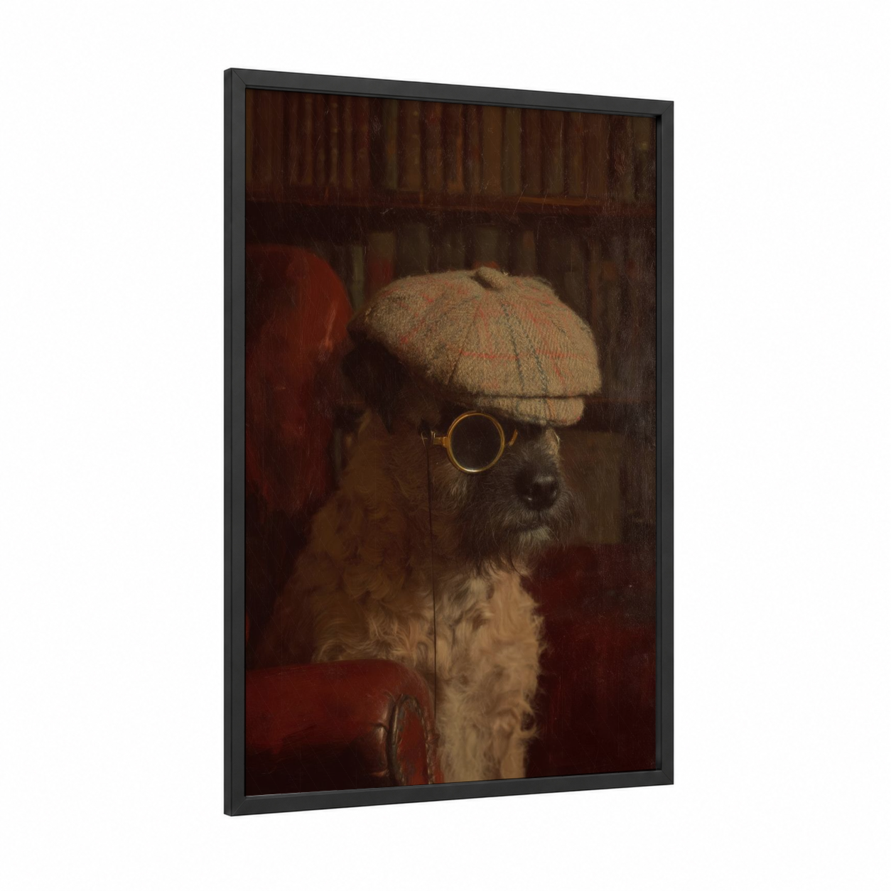 Steampunk Terrier framed art print — black wood frame — brown and gold palette