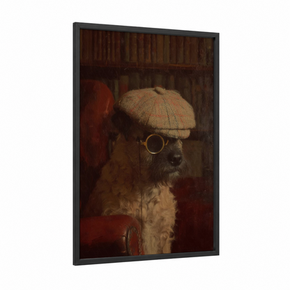 Steampunk Terrier framed art print — black wood frame — brown and gold palette