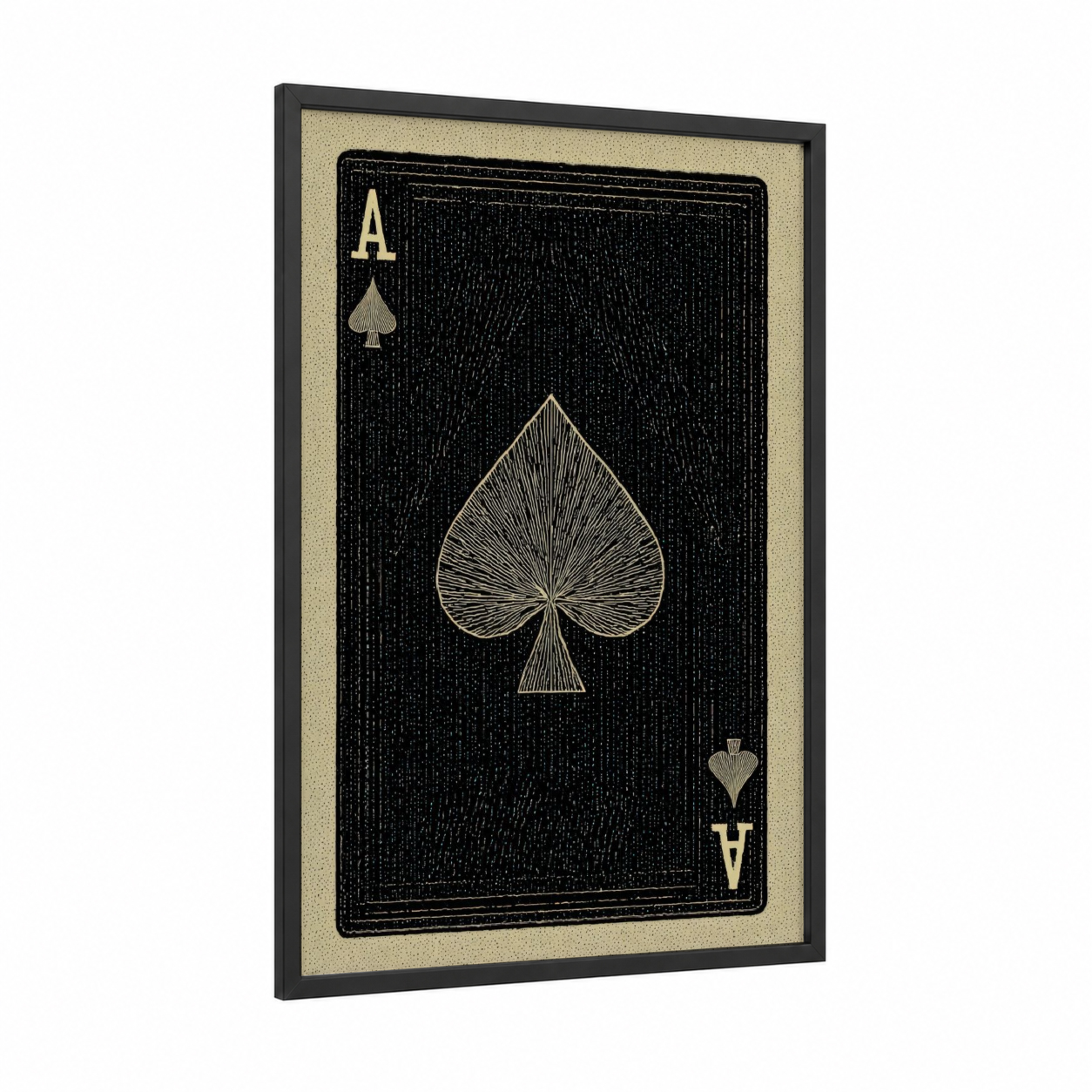 Ace Spade Card framed card game print — black wood frame — black and gold and cream palette