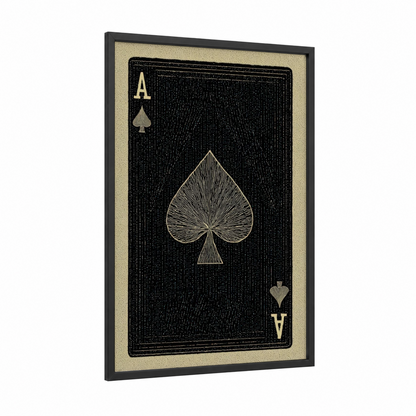 Ace Spade Card framed card game print — black wood frame — black and gold and cream palette