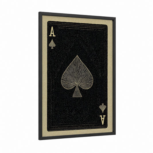 Ace Spade Card framed card game print — black wood frame — black and gold and cream palette