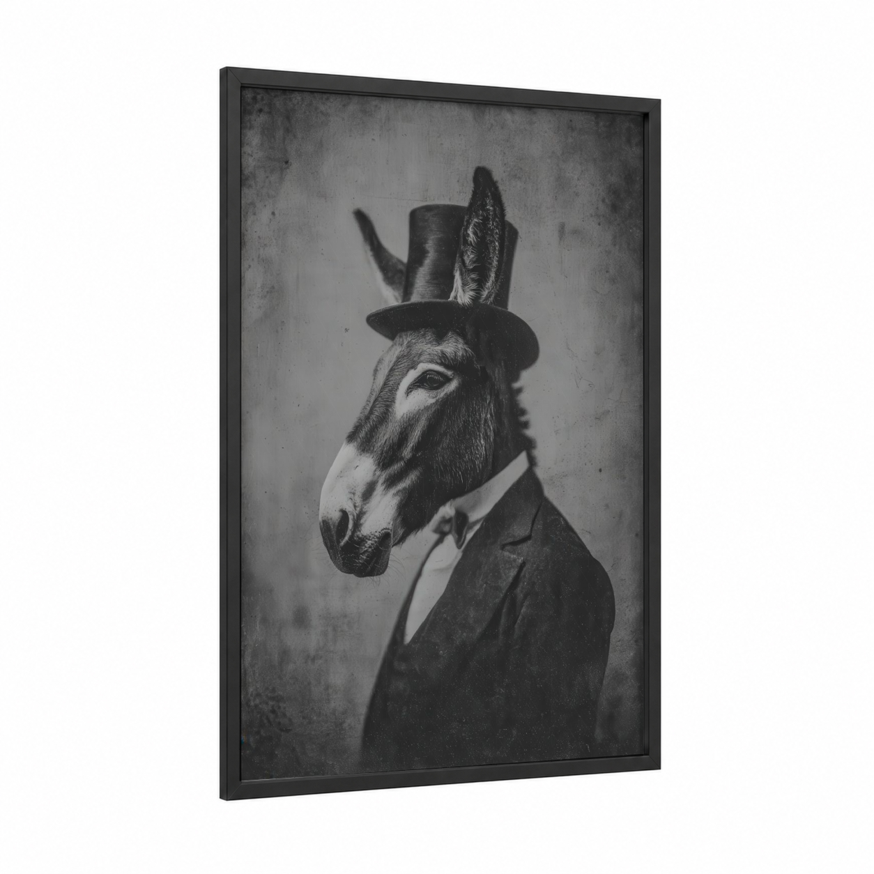 Dapper Mule framed art print — black wood frame — black and white palette