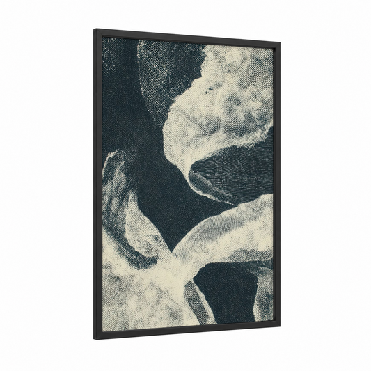 Abstract Money framed art print — black wood frame — black and white and cream palette