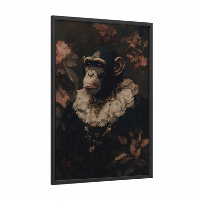 Aristocrat Chimpanzee framed art print — black wood frame — russet and black palette