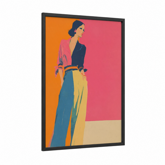Retro Fashion Icon framed art print — black wood frame — orange and pink palette