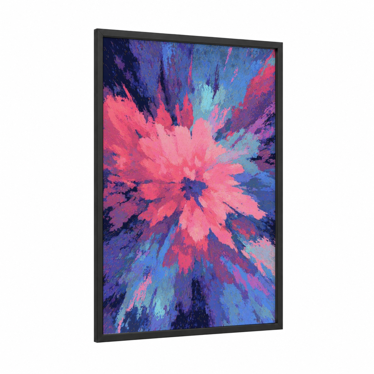 Cosmic Aurora Burst framed northern lights print — black wood frame — magenta and blue palette