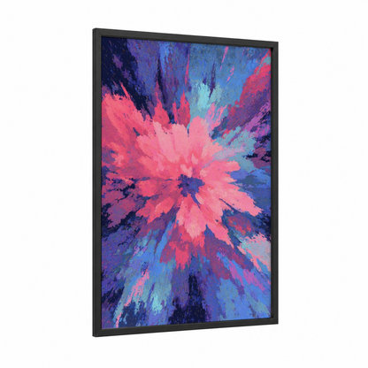 Cosmic Aurora Burst framed northern lights print — black wood frame — magenta and blue palette