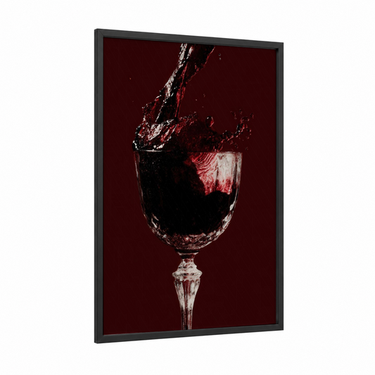 Crimson Wine Splash framed red wine print — black wood frame — maroon and white palette