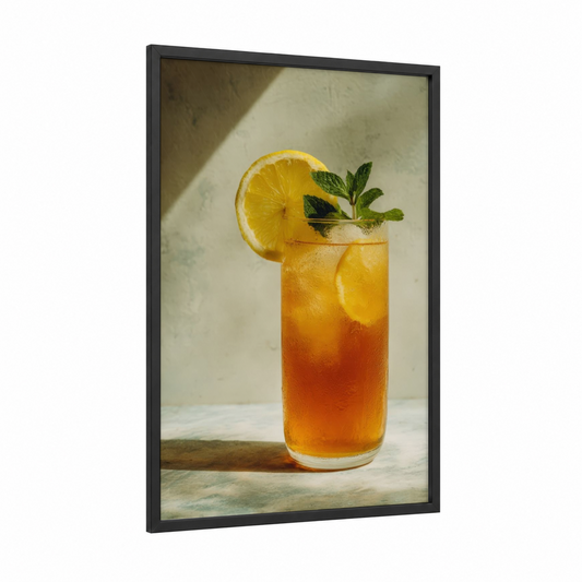 Golden Iced Tea framed art print — black wood frame — gold and cream palette