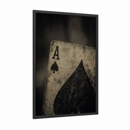 Ace of Spades framed card game print — black wood frame — black and white and nobel palette