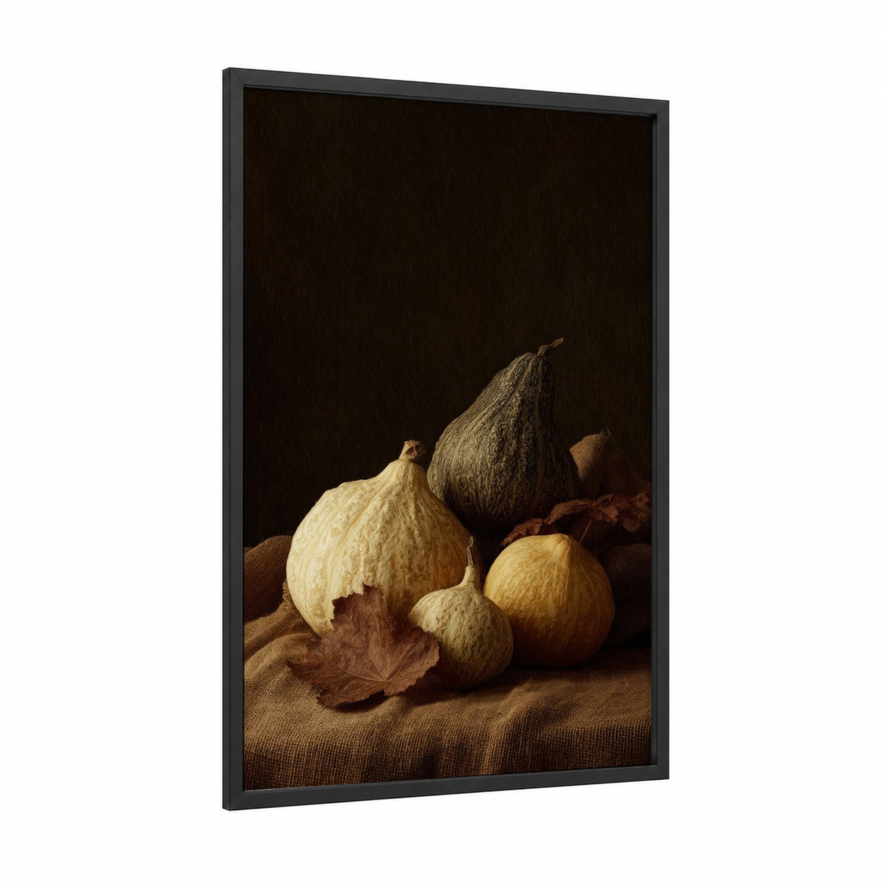 Autumn Figs Still Life framed fruit print — black wood frame — gold and brown palette