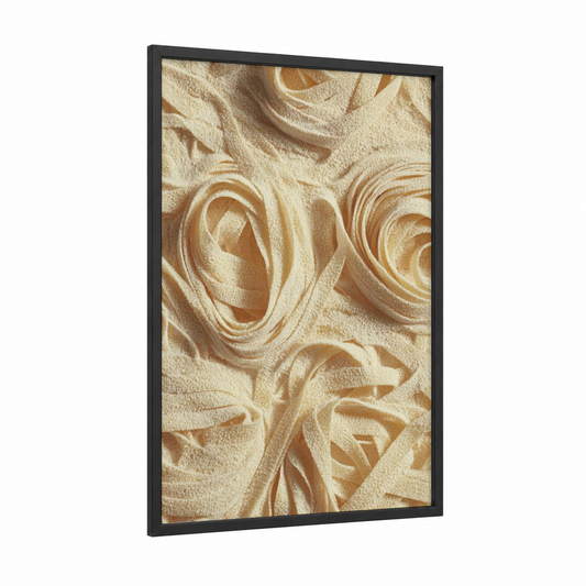 Golden Pasta Swirls framed art print — black wood frame — gold and cream palette