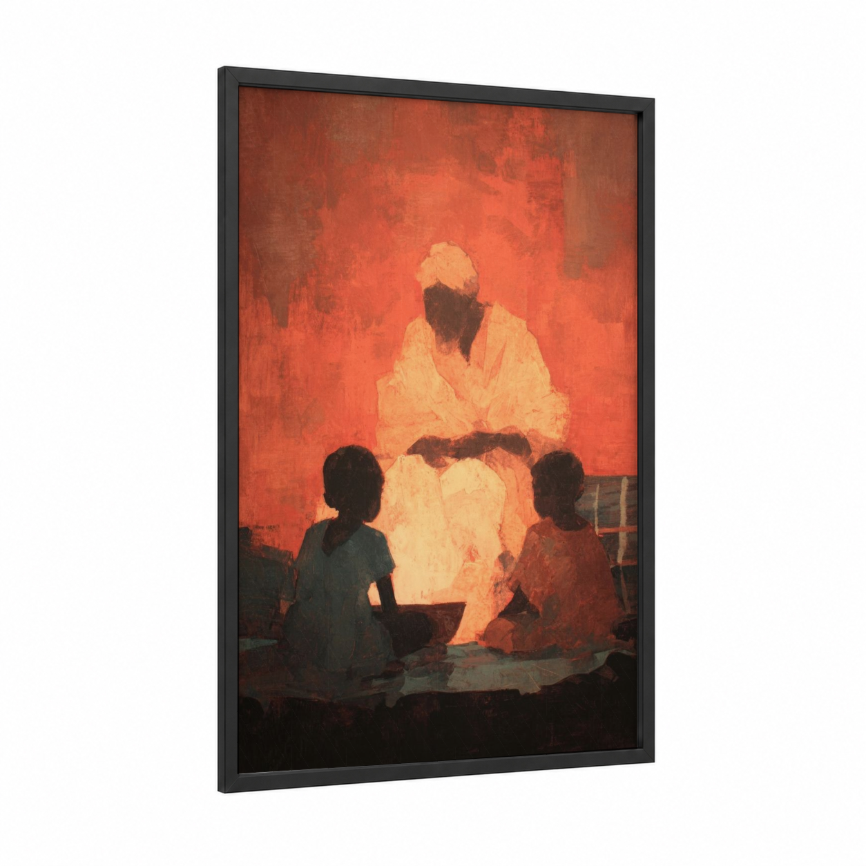 Gathering Wisdom framed kwanzaa print — black wood frame — red and gold palette