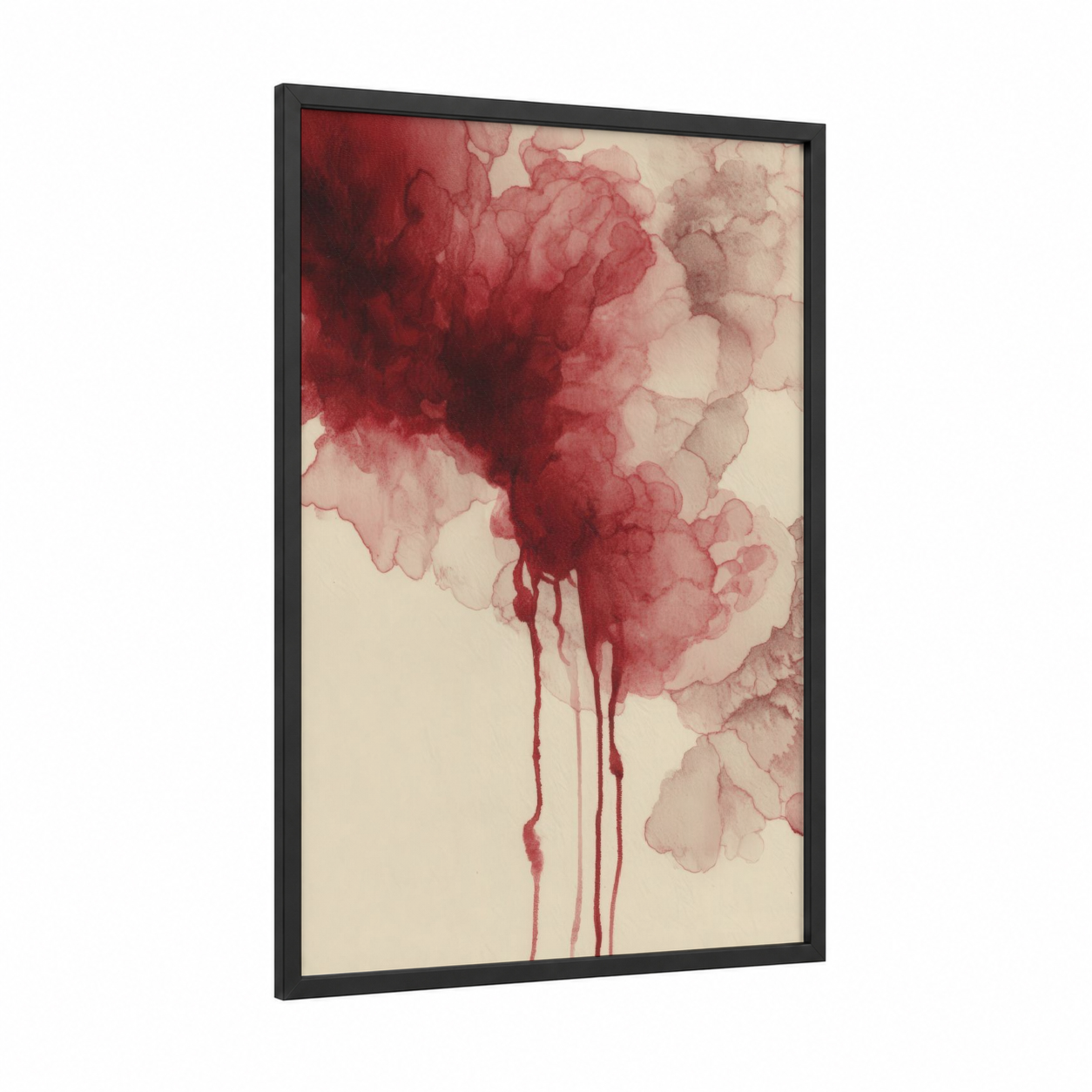 Crimson Wine Pour framed red wine print — black wood frame — red and cream palette