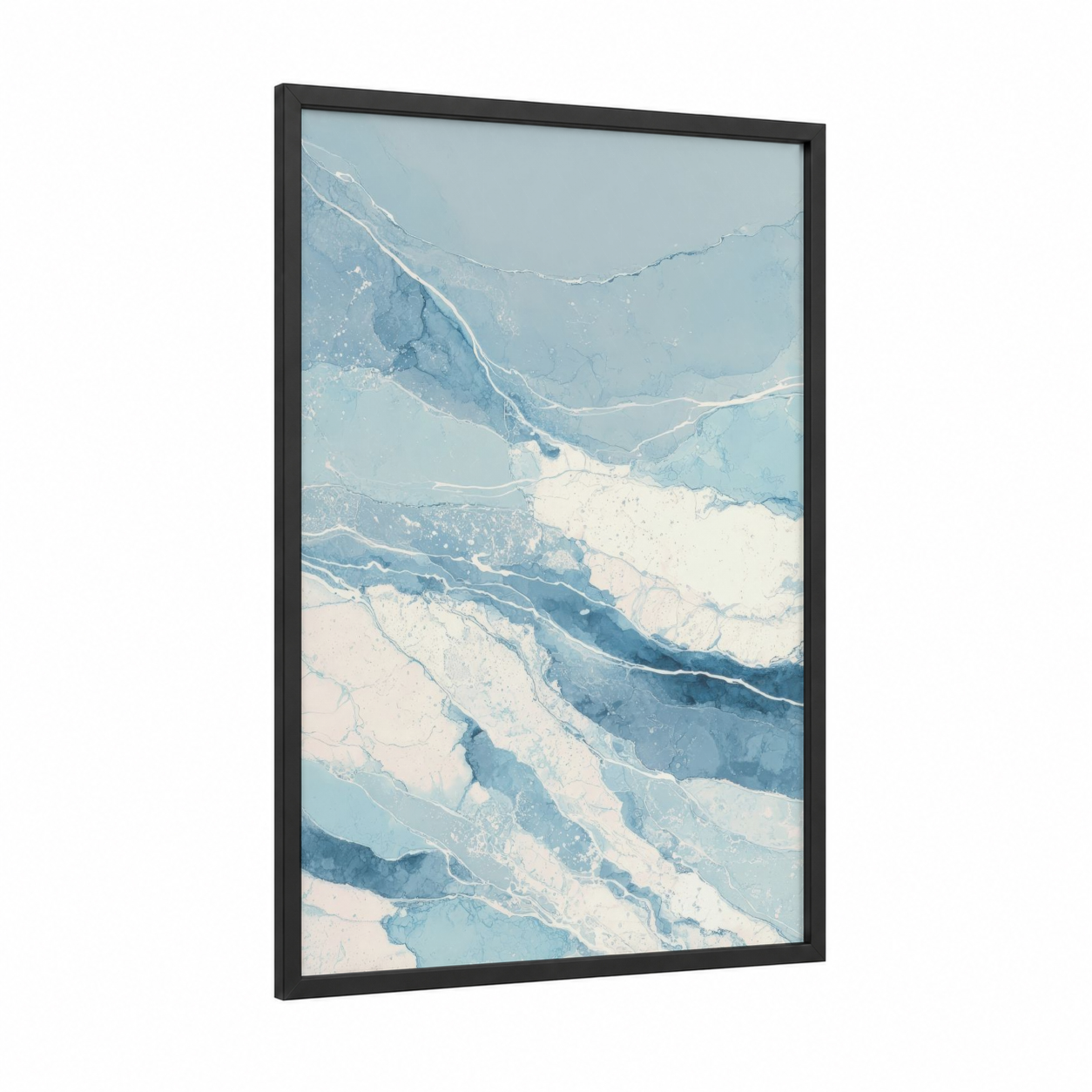 Frozen Glacier Flow framed ice skating print — black wood frame — blue and white and dove gray palette
