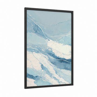 Frozen Glacier Flow framed ice skating print — black wood frame — blue and white and dove gray palette