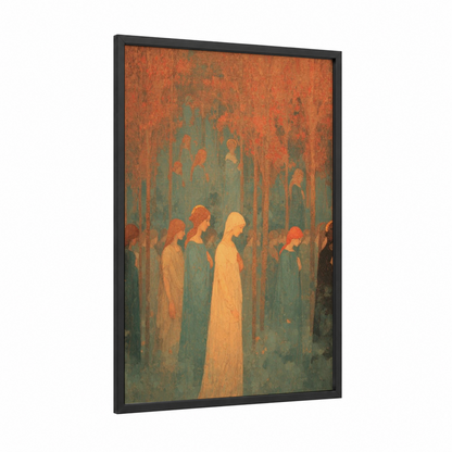 Solemn Procession framed all saints day print — black wood frame — teal palette
