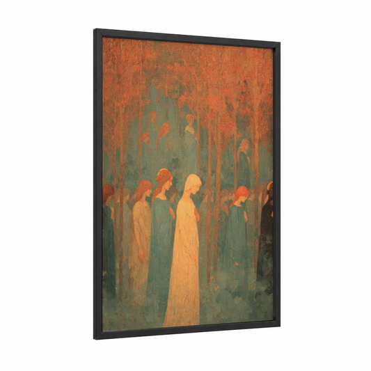 Solemn Procession framed all saints day print — black wood frame — teal palette