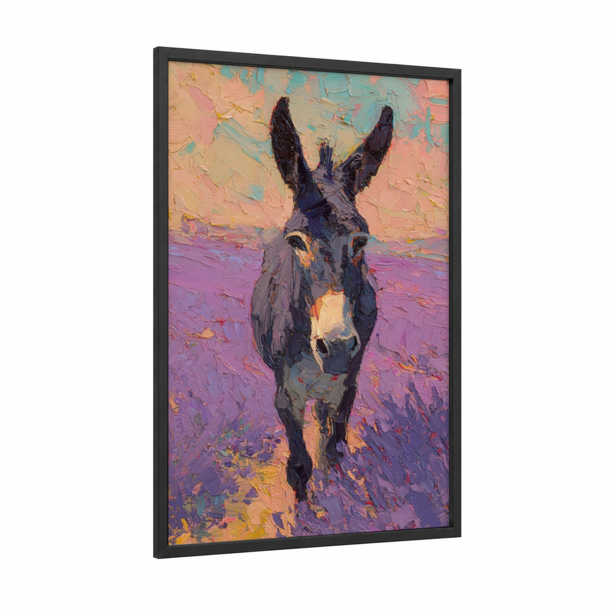 Sunset Mule framed art print — black wood frame — magenta and gold palette
