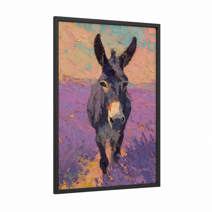 Sunset Mule framed art print — black wood frame — magenta and gold palette