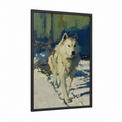 Snowy Spitz framed art print — black wood frame — blue and white and gray palette
