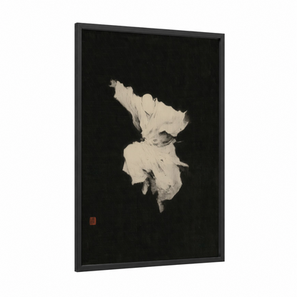 Monochrome Kung Fu framed art print — black wood frame — black and white and cream palette