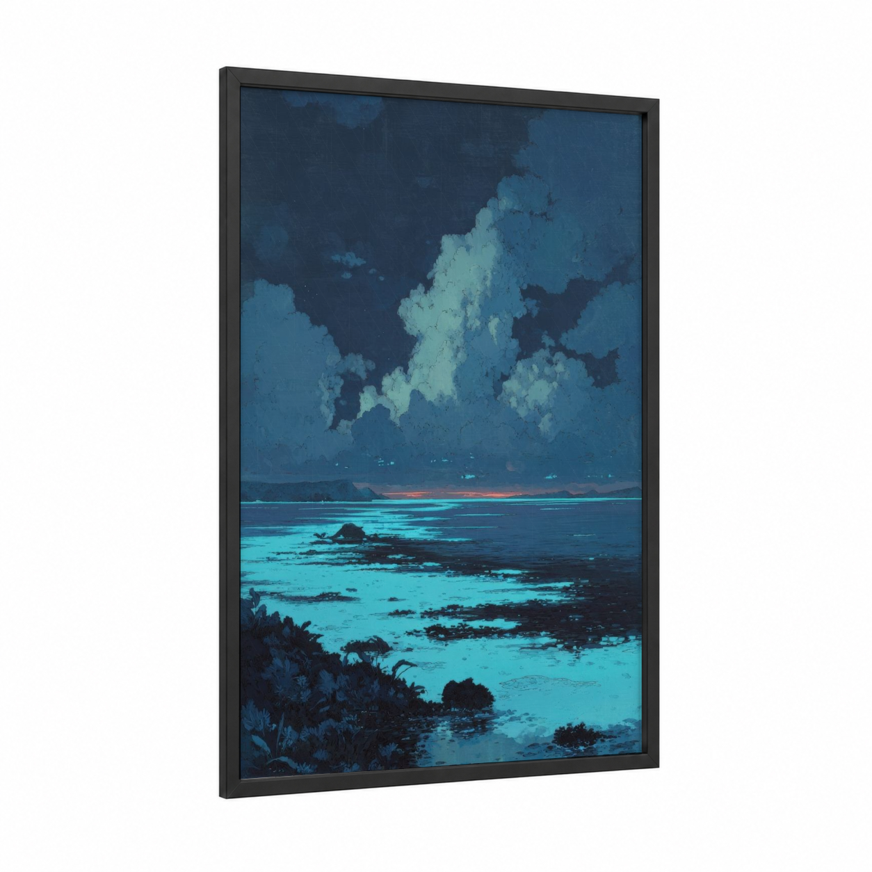 Luminous Seascape framed seascapes and ocean print — black wood frame — dark blue and turquoise palette