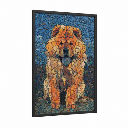 Golden Spitz Portrait framed art print — black wood frame — gold and blue palette