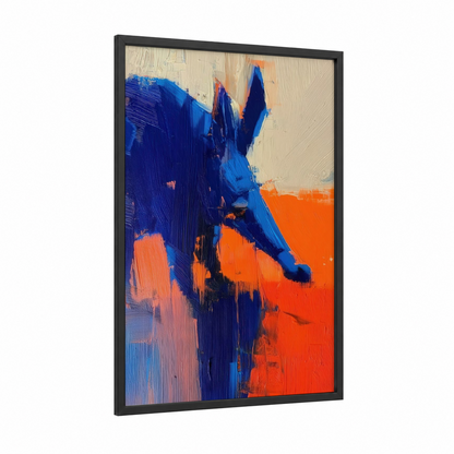 Abstract Aardvark framed art print — black wood frame — blue and orange palette