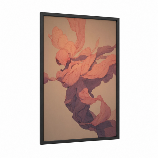Flowing Zumba Energy framed art print — black wood frame — salmon pink and maroon palette