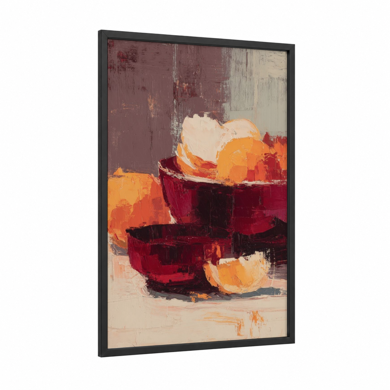 Crimson Lobster Still Life framed seafood print — black wood frame — maroon and orange palette