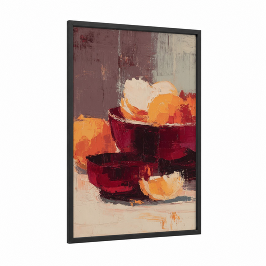 Crimson Lobster Still Life framed seafood print — black wood frame — maroon and orange palette