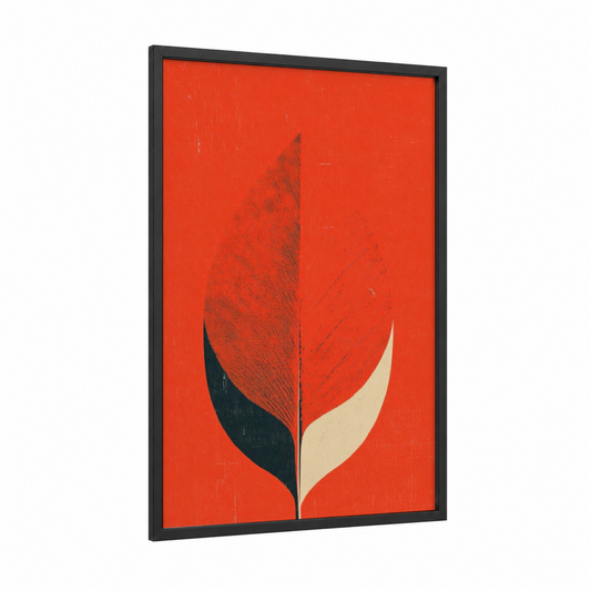 Crimson Leaf Harvest framed thanksgiving print — black wood frame — red and black and white palette