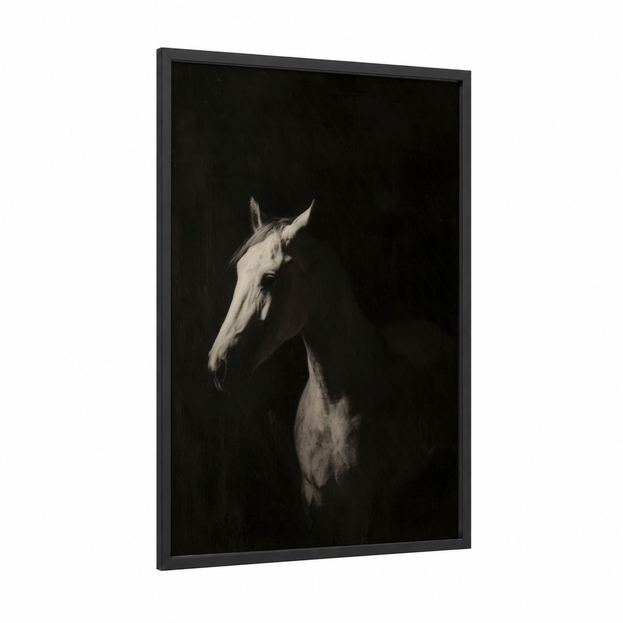 Ethereal Andalusian framed andalusian horse print — black wood frame — black and white palette