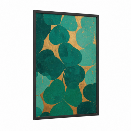 Golden Shamrock framed st. patrick's day print — black wood frame — true green and gold palette