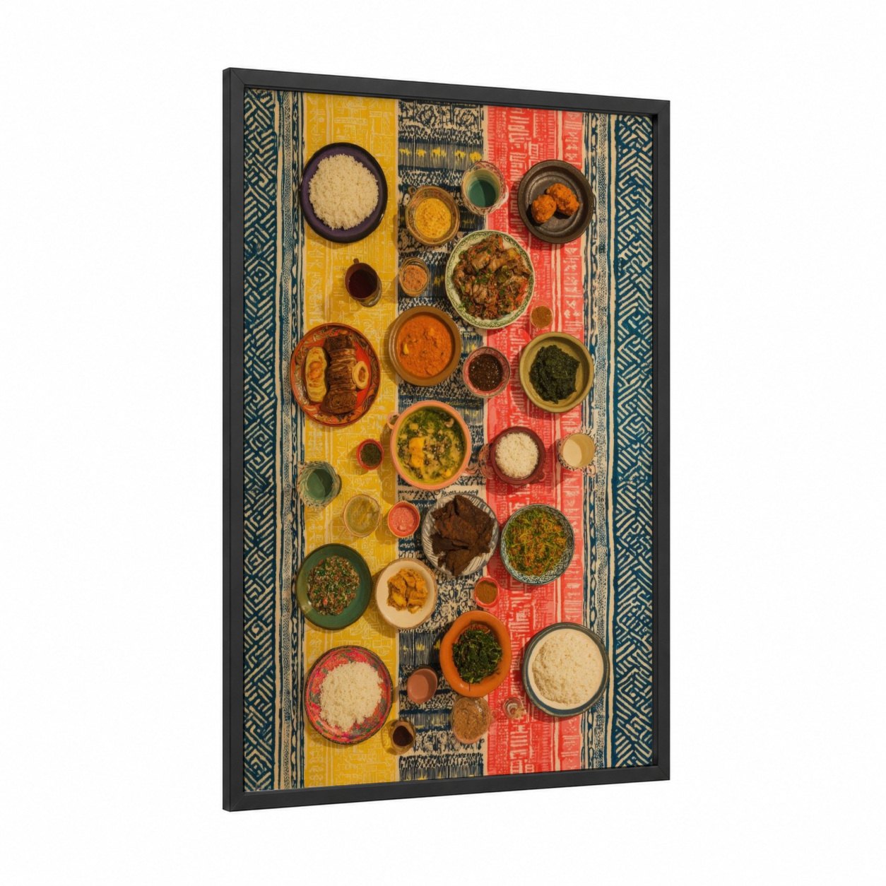 Kwanzaa Feast framed art print — black wood frame — gold and red palette