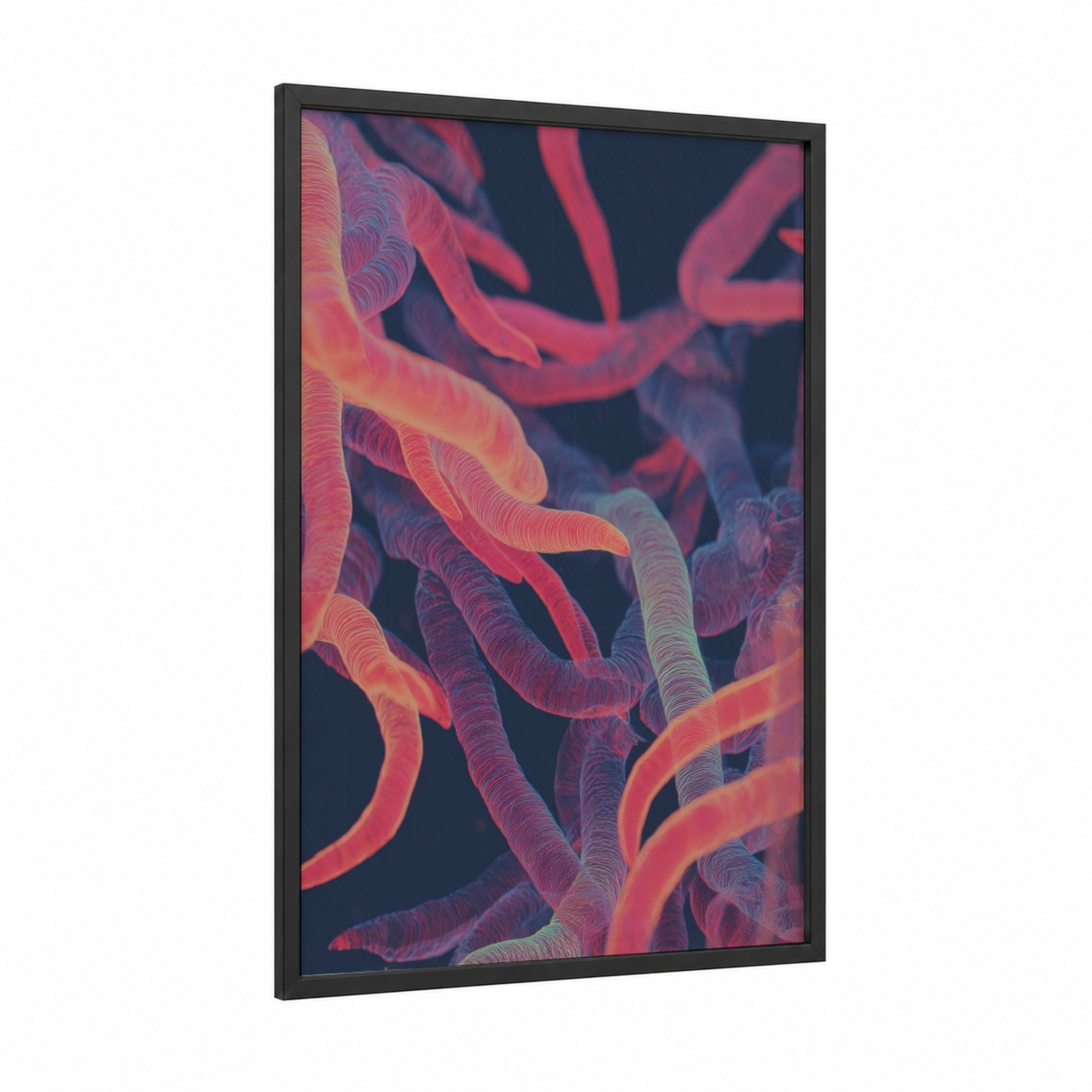 Neon Candy Strands framed sweet print — black wood frame — magenta and gold palette