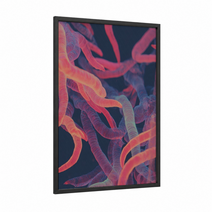 Neon Candy Strands framed sweet print — black wood frame — magenta and gold palette