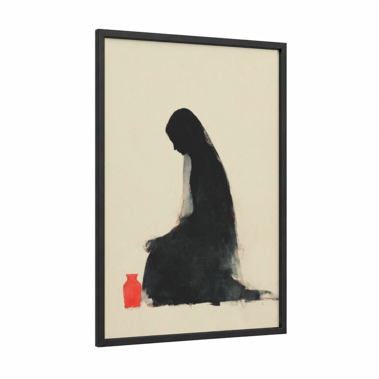 Contemplative Magdalena framed mary magdalena print — black wood frame — black and cream palette