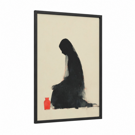 Contemplative Magdalena framed mary magdalena print — black wood frame — black and cream palette