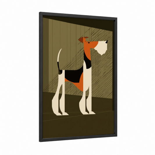 Geometric Terrier framed art print — black wood frame — cream and russet palette