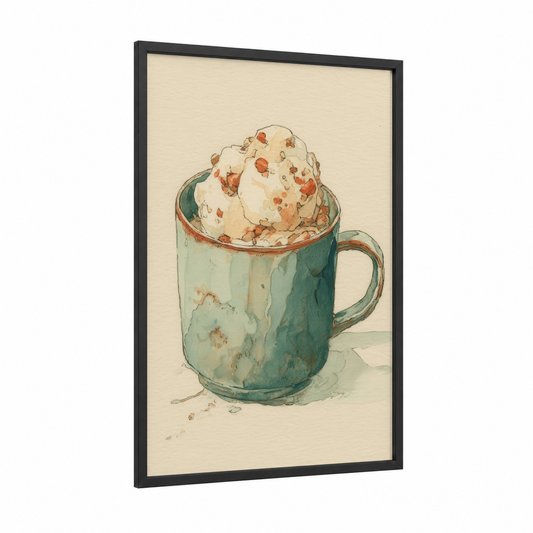 Salted Caramel Shake framed milkshake print — black wood frame — cream and blue palette