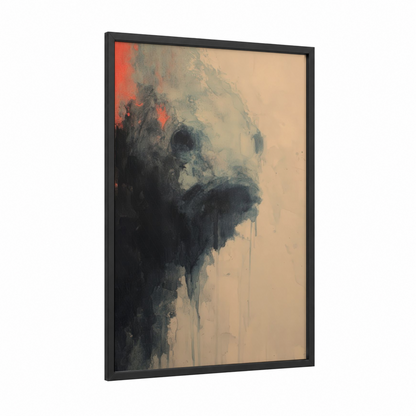 Moody Bass Portrait framed art print — black wood frame — peach and gray palette