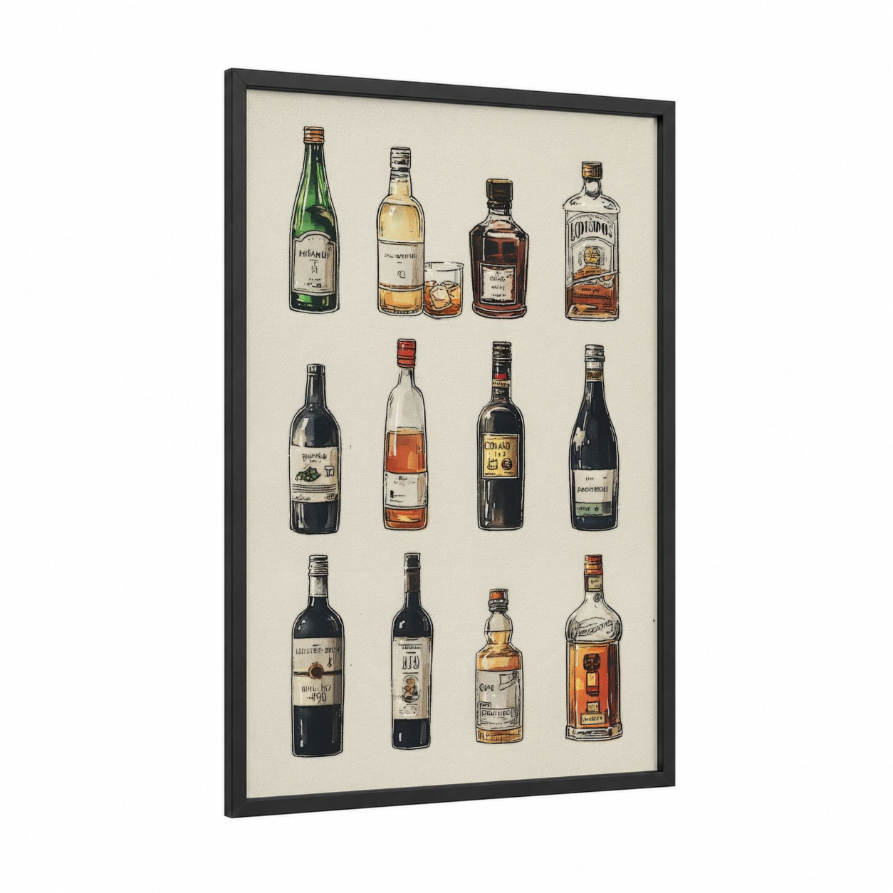 Vintage Wine Collection framed red wine print — black wood frame — gold and black and white palette