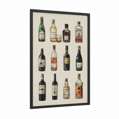 Vintage Wine Collection framed red wine print — black wood frame — gold and black and white palette